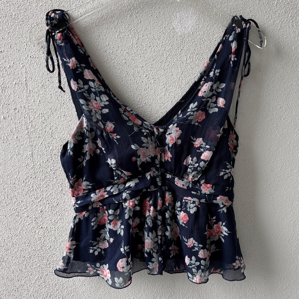Abercrombie & Fitch Navy Blue Floral Small‎ Babydoll Crop Top Beach Party Lined